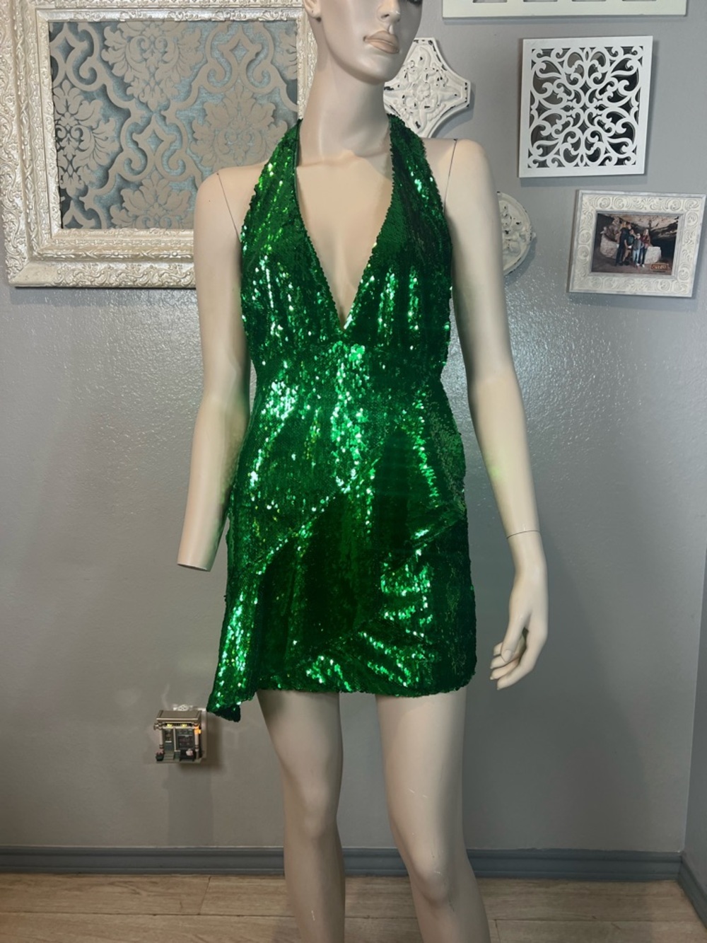NBD Green Sequin Halter Dress - Picture 10 of 14